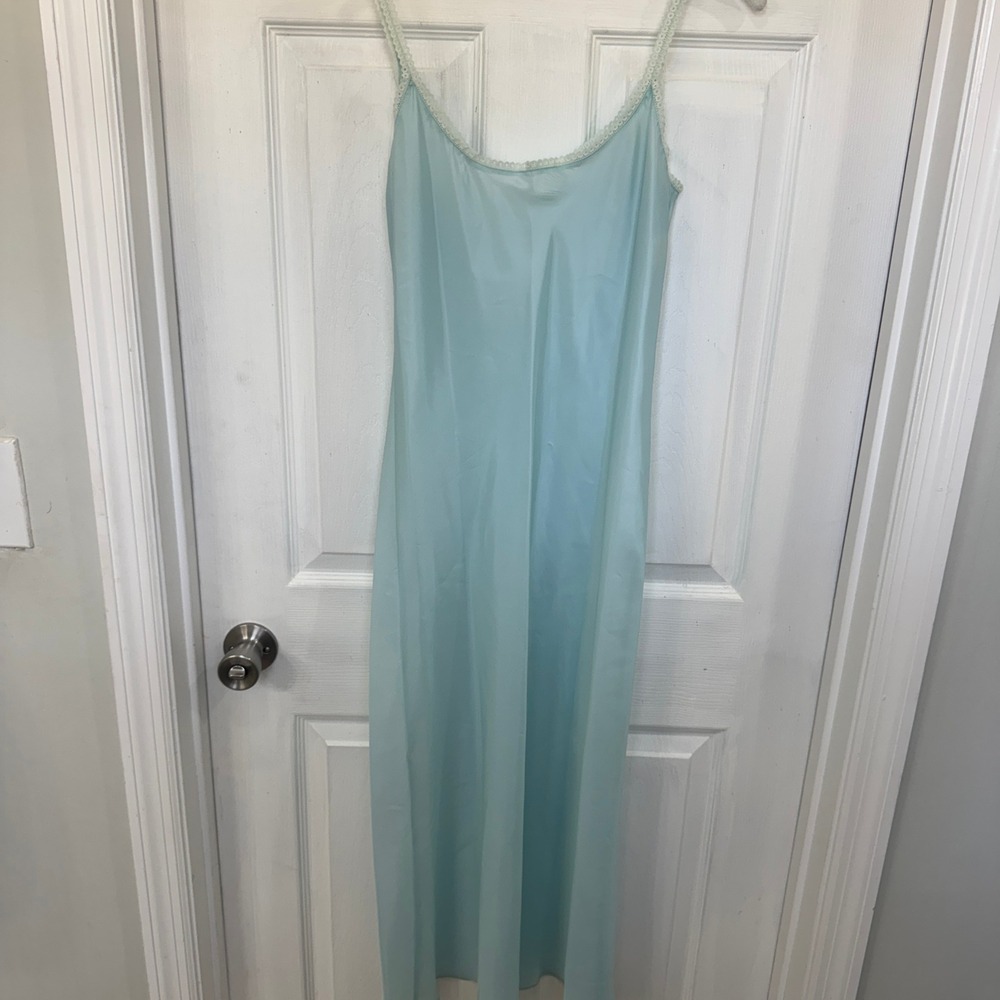 Vintage Baby Blue Long Day Gown House Dress‎ with Lacey Straps Intimates
